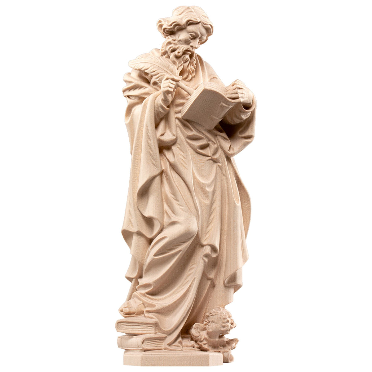 Hl. Matthäus der Evangelist – handgeschnitzte Holzfigur, Ausführung natur