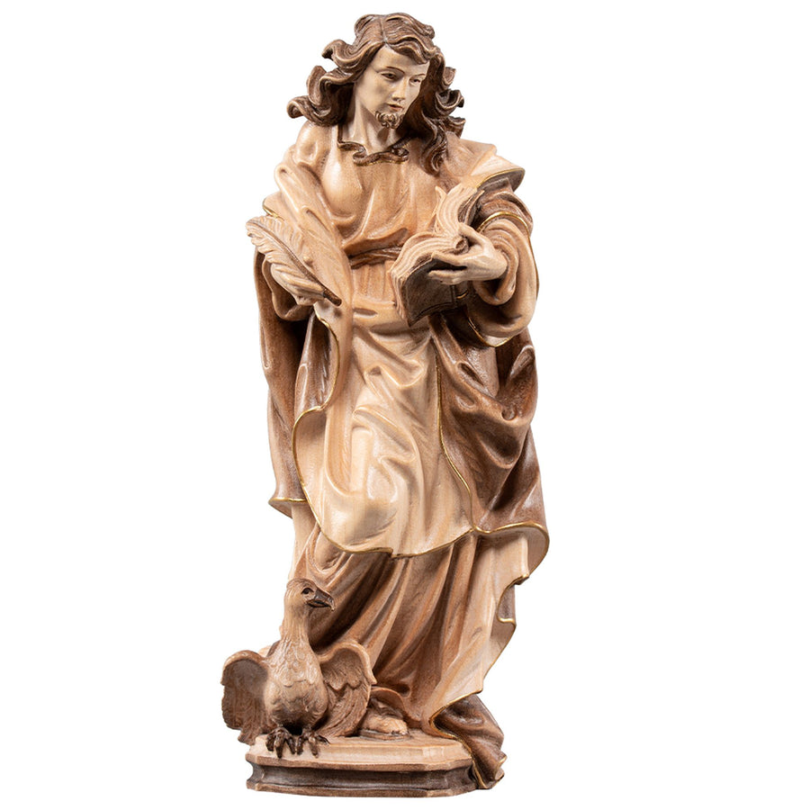 Hl. Johannes der Evangelist mit Adler – handgeschnitzte Holzfigur, Ausführung mehrfarbig gebeizt