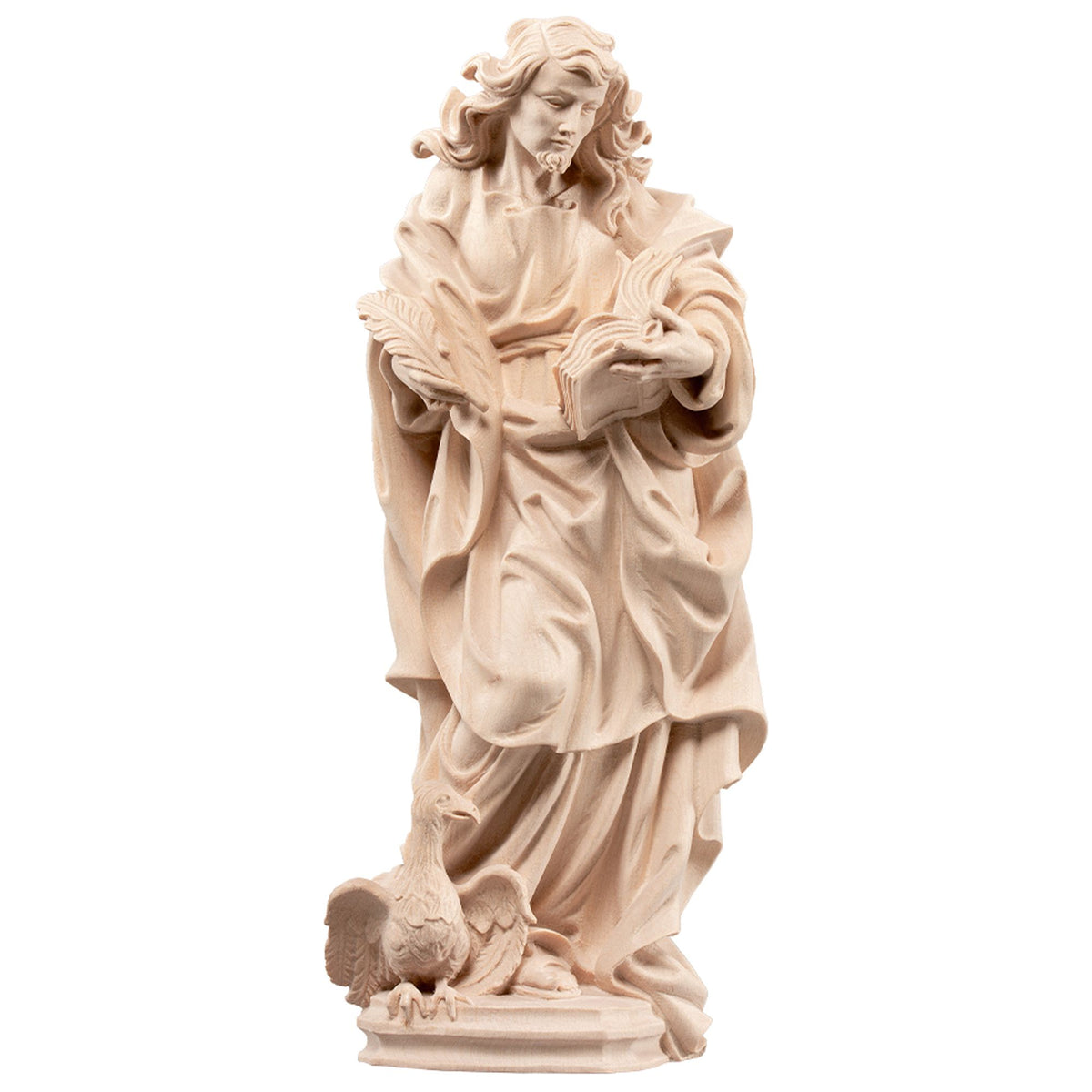 Hl. Johannes der Evangelist mit Adler – handgeschnitzte Holzfigur, Ausführung natur