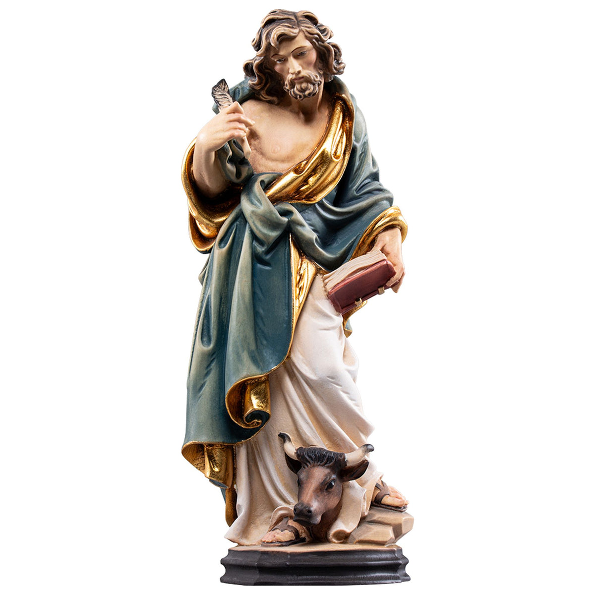 Hl. Lukas der Evangelist – handgeschnitzte Holzfigur, Ausführung handbemalt