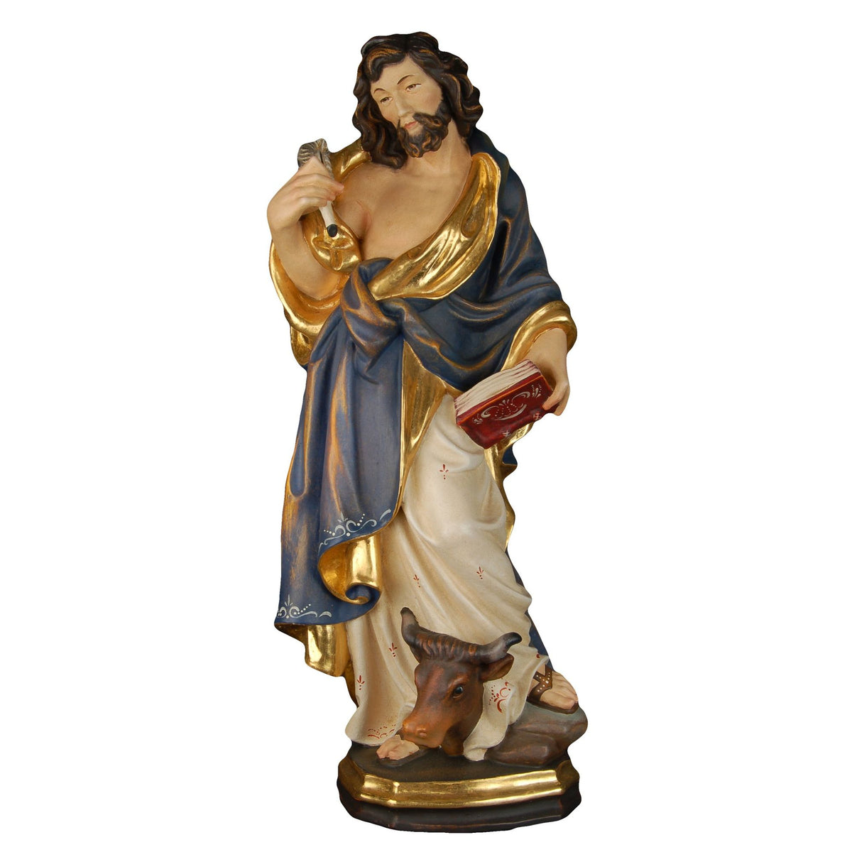 Hl. Lukas der Evangelist – handgeschnitzte Holzfigur, Ausführung Echtgold