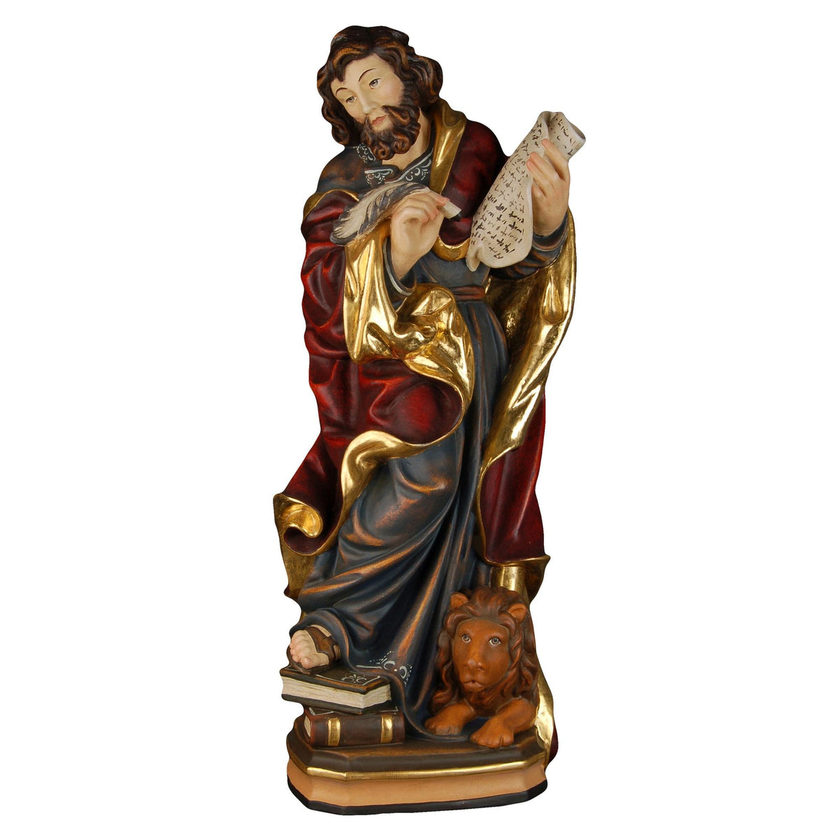 Hl. Markus der Evangelist – handgeschnitzte Holzfigur, Ausführung Echtgold
