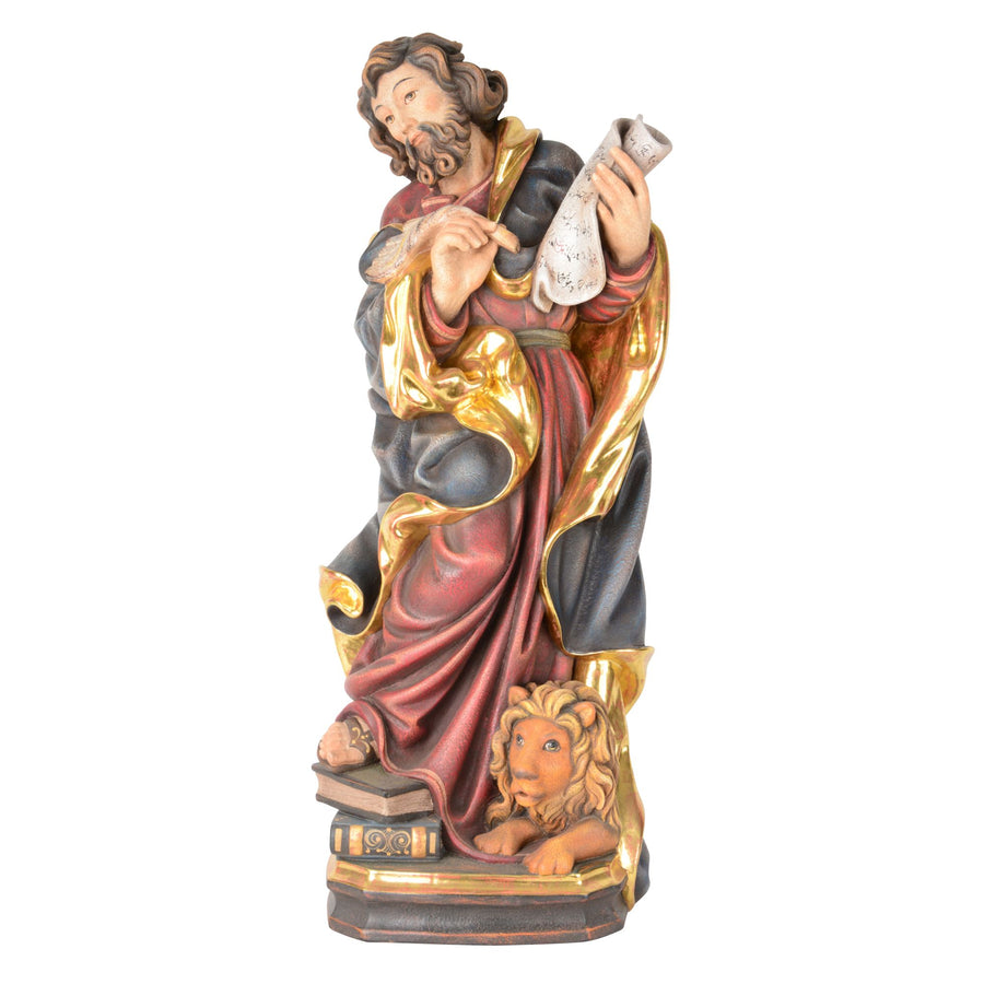 Hl. Markus der Evangelist – handgeschnitzte Holzfigur, Ausführung Echtgold antik