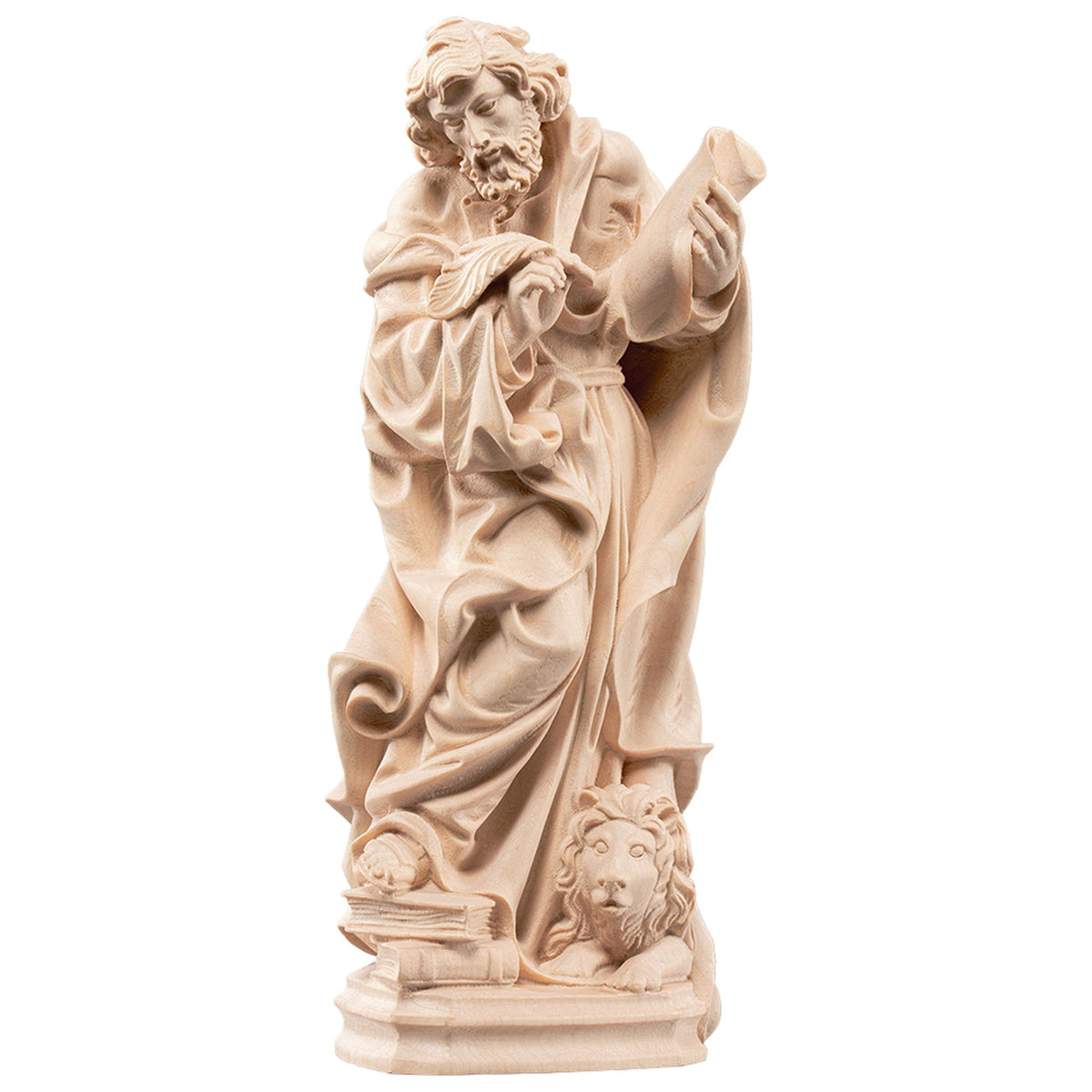 Hl. Markus der Evangelist – handgeschnitzte Holzfigur, Ausführung natur