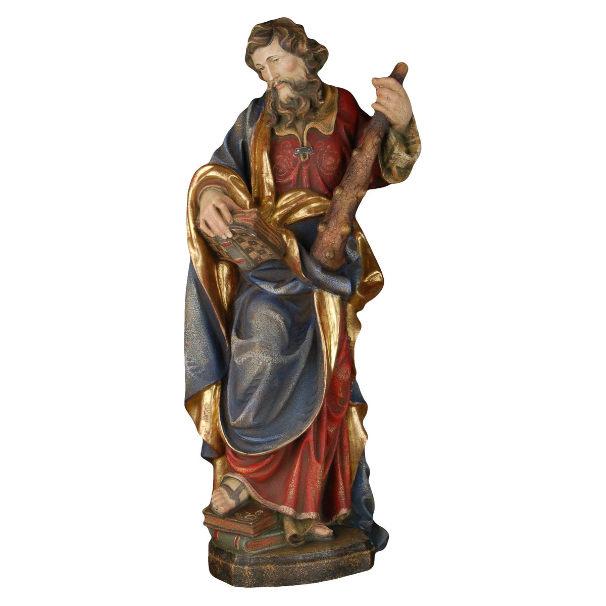 Hl. Judas Thaddäus – handgeschnitzte Holzfigur, Ausführung Echtgold antik