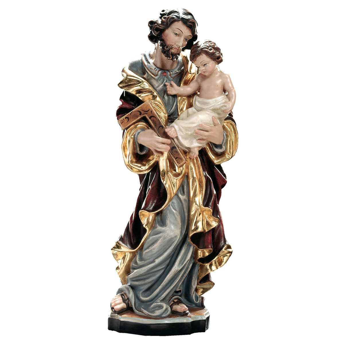 Hl. Josef mit Kind – handgeschnitzte Holzfigur, Ausführung Echtgold