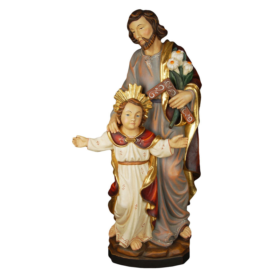 Hl. Josef mit Jesusknabe – handgeschnitzte Holzfigur, Ausführung Echtgold