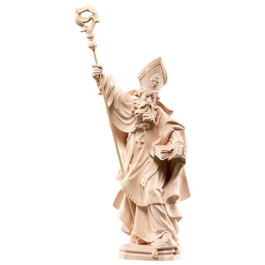 Sant'Erberto con libro – statua in legno scolpita a mano in Alto Adige, finitura naturale