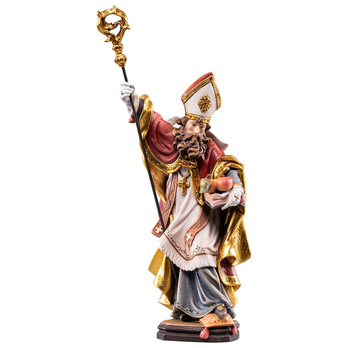 Hl. Nikolaus mit drei Äpfeln – handgeschnitzte Holzfigur, Ausführung handbemalt