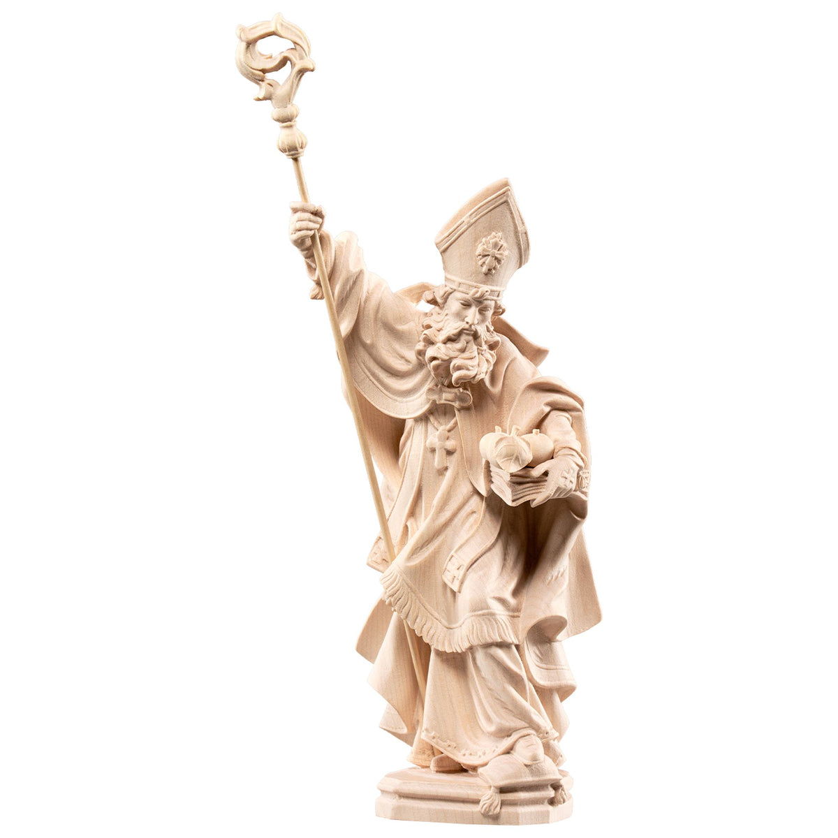 Hl. Nikolaus mit drei Äpfeln – handgeschnitzte Holzfigur, Ausführung natur