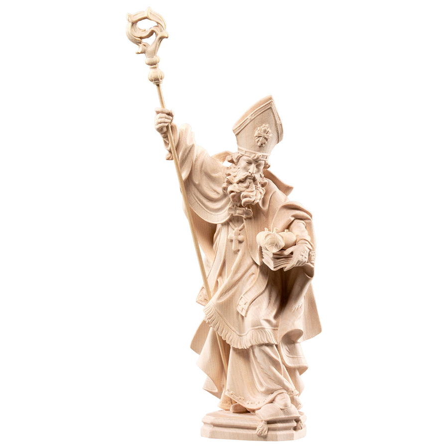 Hl. Nikolaus mit drei Äpfeln – handgeschnitzte Holzfigur, Ausführung natur