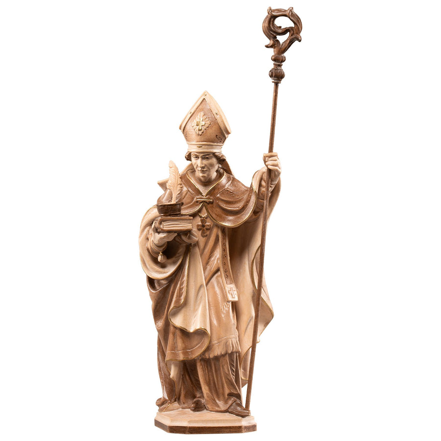 St Alphonsus with Quill – hand-carved wooden statue from South Tyrol, multicolour stained finish