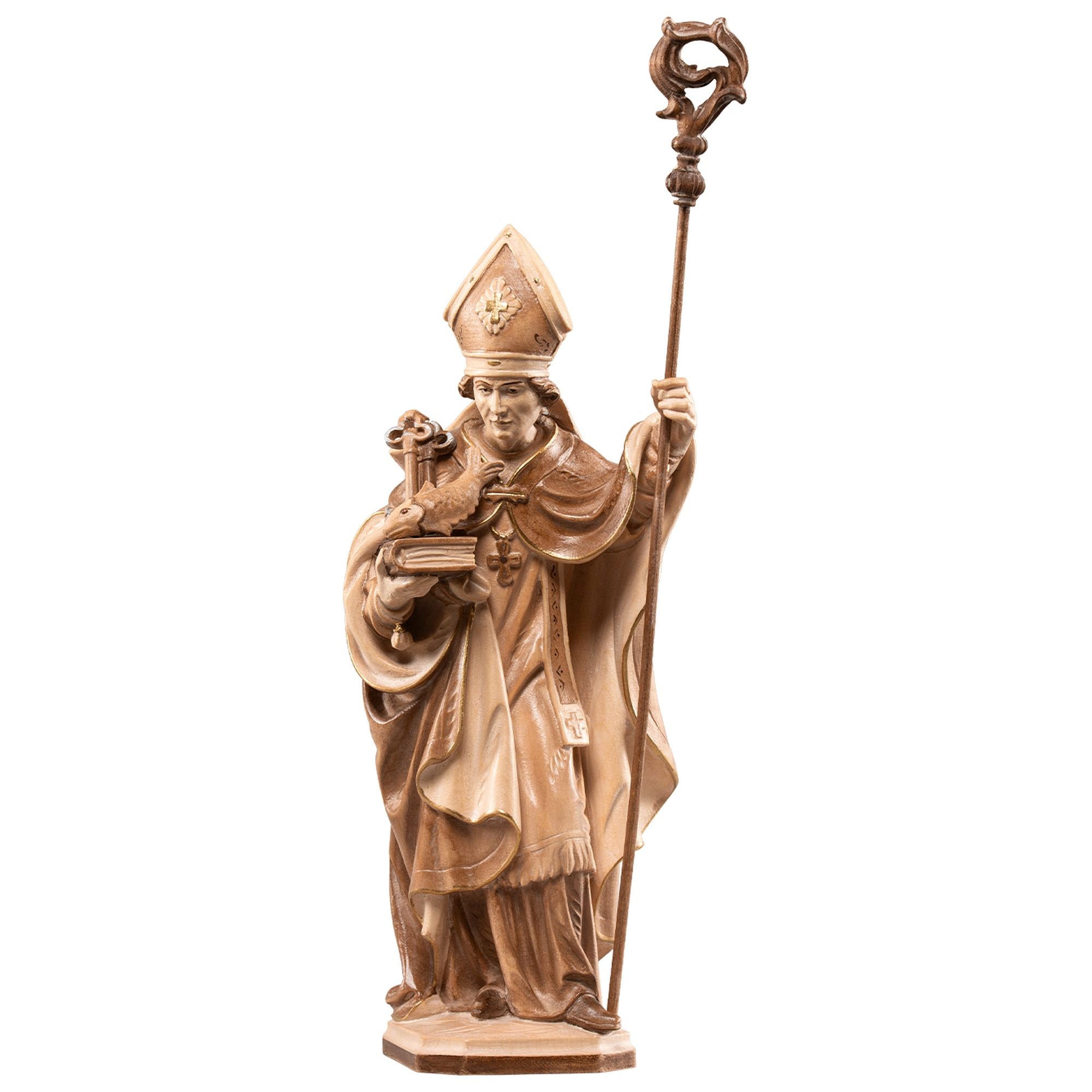 Heilige Männer – Hl. Benno von Meißen mit Fisch und Schlüssel, handgeschnitzt in Südtirol