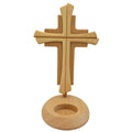 Standkreuz aus Buchenholz, 23,5 cm, mit rundem Sockel für ein Teelicht
