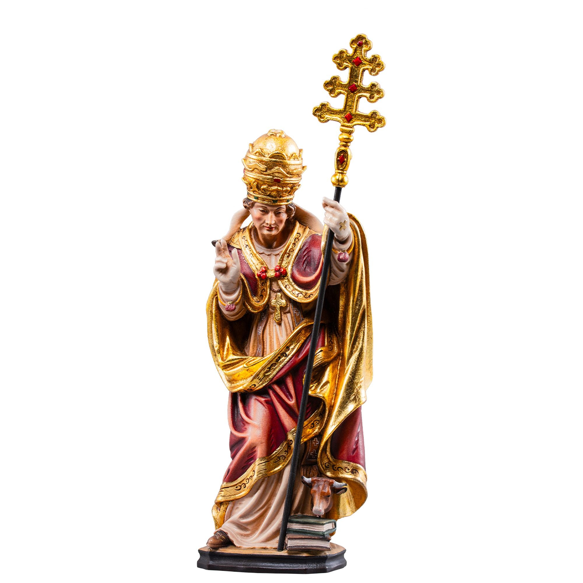 Heilige Männer – Hl. Silvester I. mit Stierkopf – handgeschnitzt in Südtirol