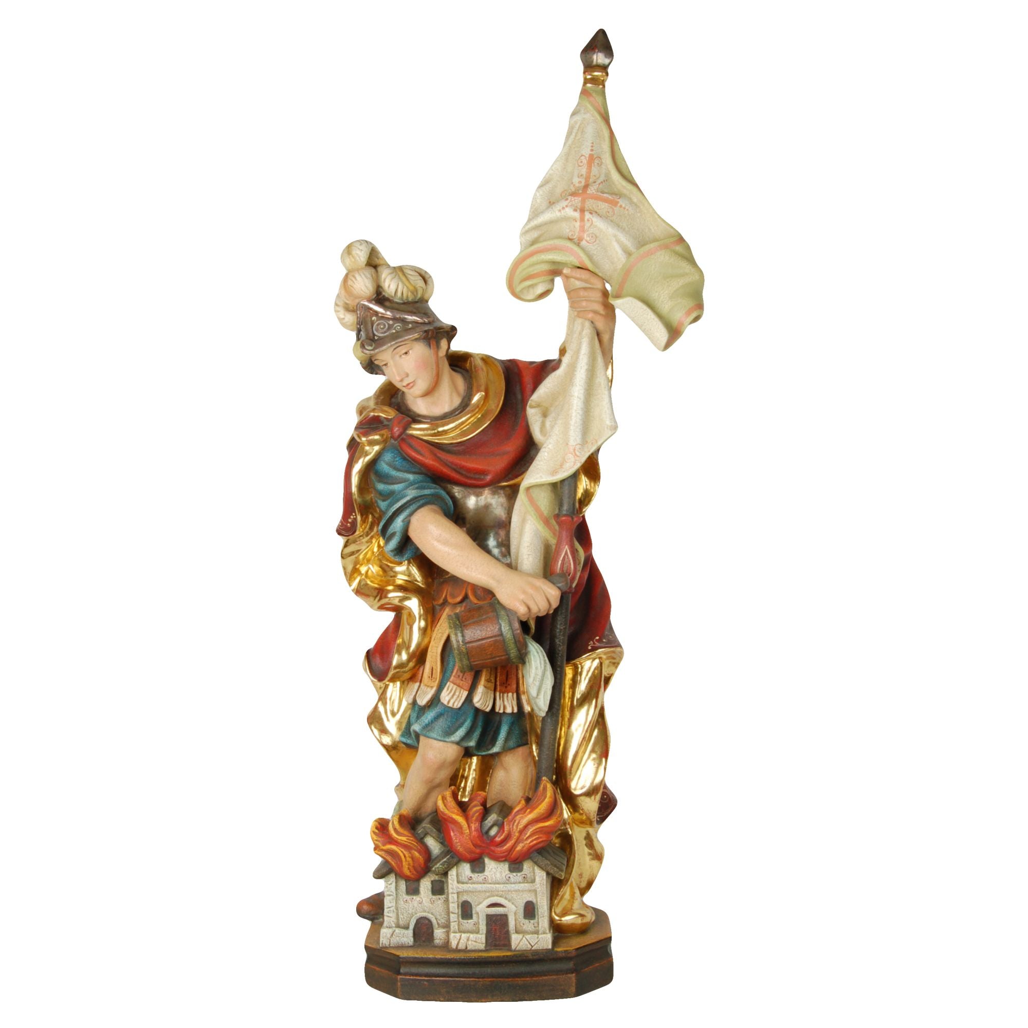 Heiliger Florian barock – handgeschnitzte Holzfigur, Schutzpatron der Feuerwehr, gefertigt in Südtirol