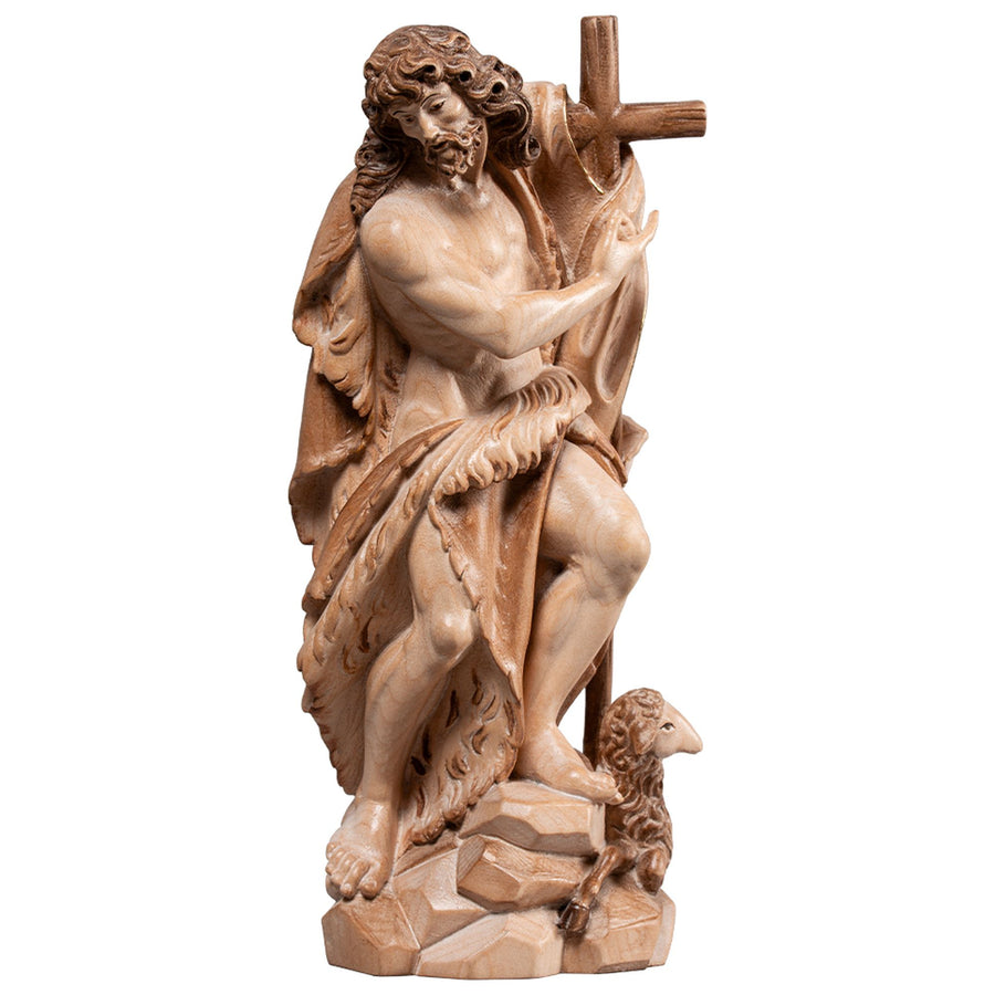 Hl. Johannes der Täufer – handgeschnitzte Holzfigur, Ausführung mehrfarbig gebeizt