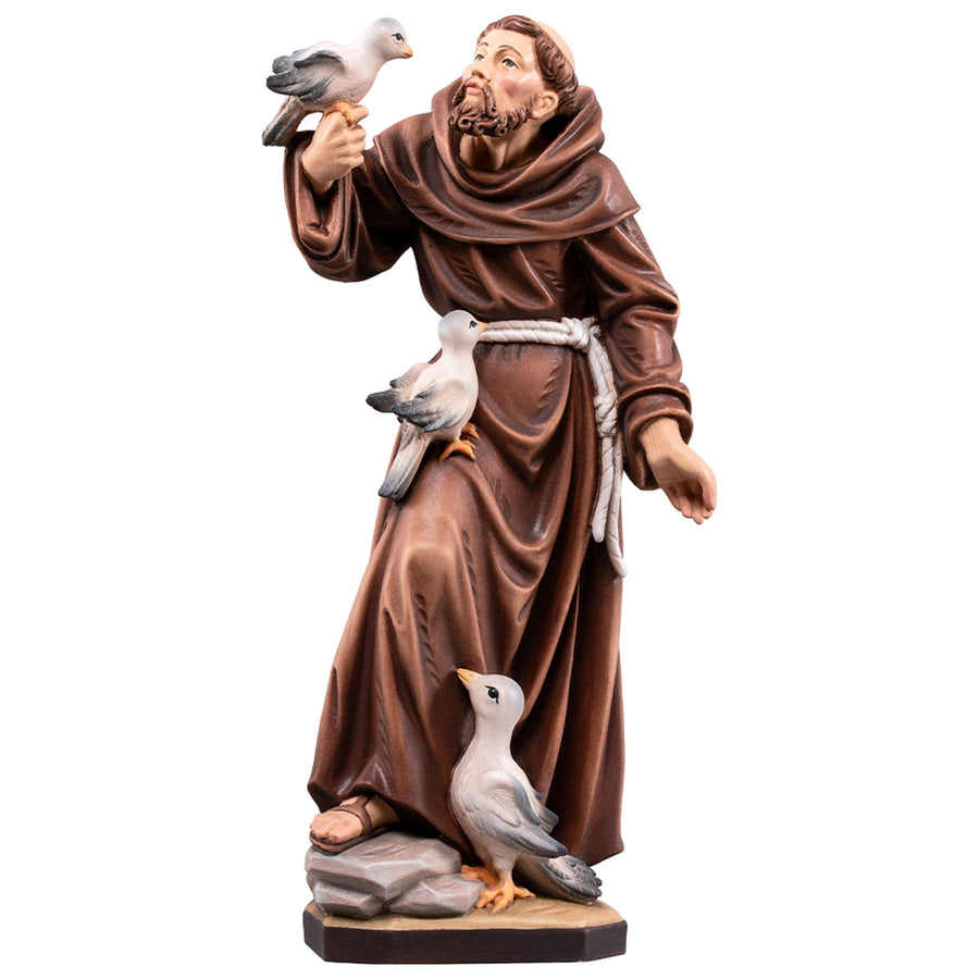 Saint François d'Assise – statue en bois sculptée à la main, finition peinte à la main