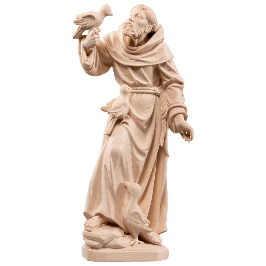 Saint François d'Assise – statue en bois sculptée à la main, finition naturelle