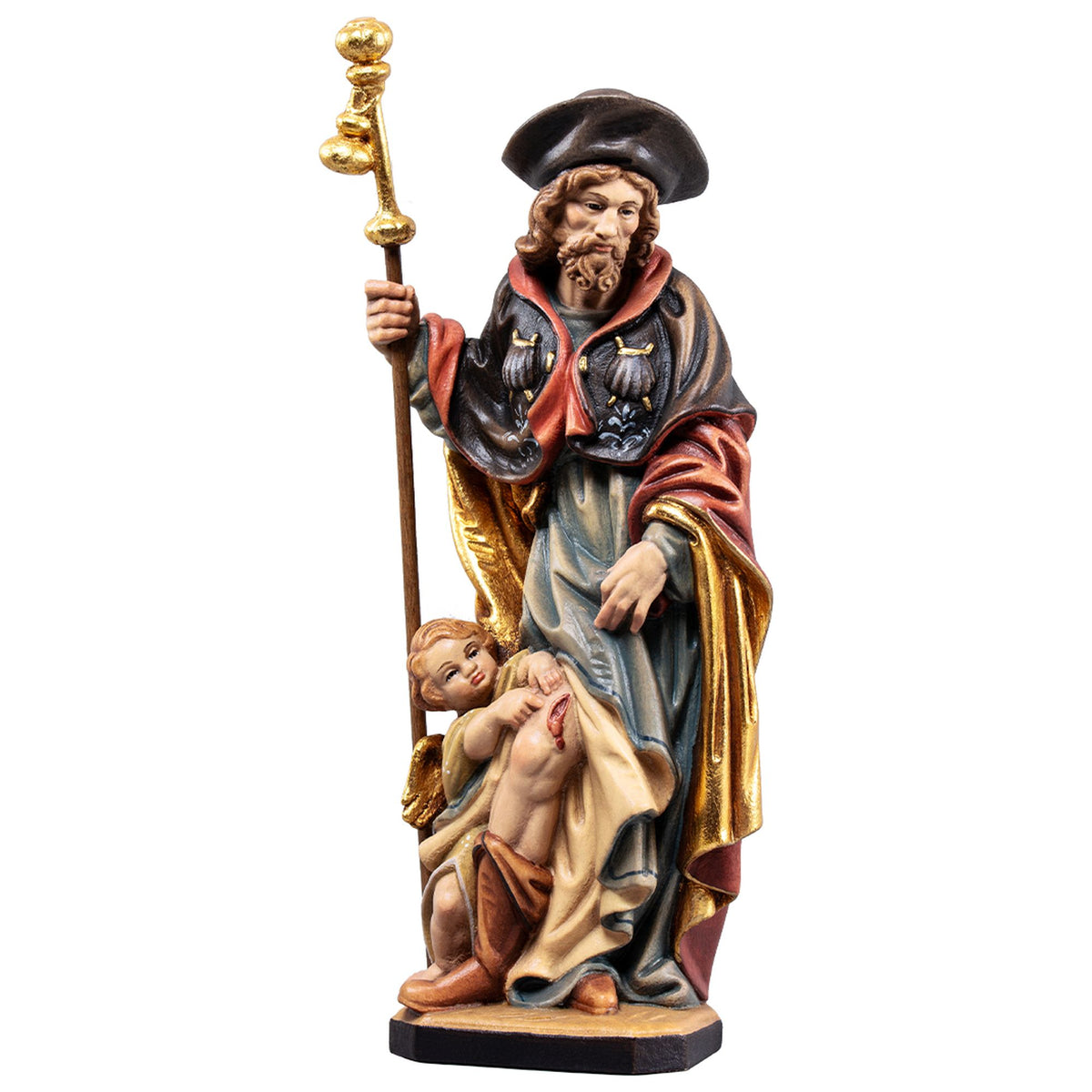 Hl. Rochus mit Kind – handgeschnitzte Holzfigur, Ausführung handbemalt