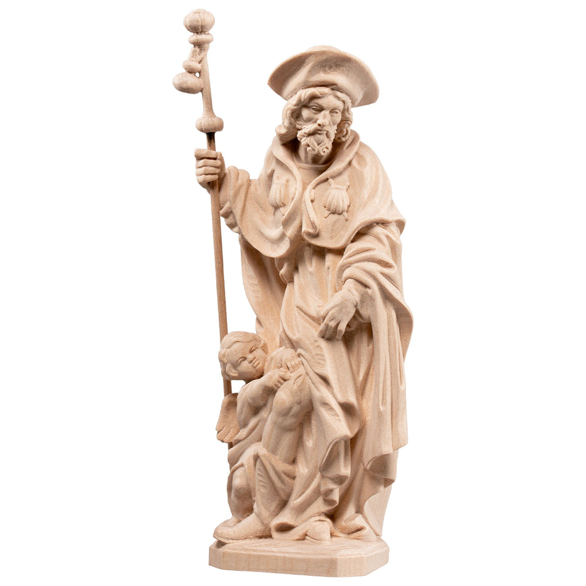 Hl. Rochus mit Kind – handgeschnitzte Holzfigur, Ausführung natur