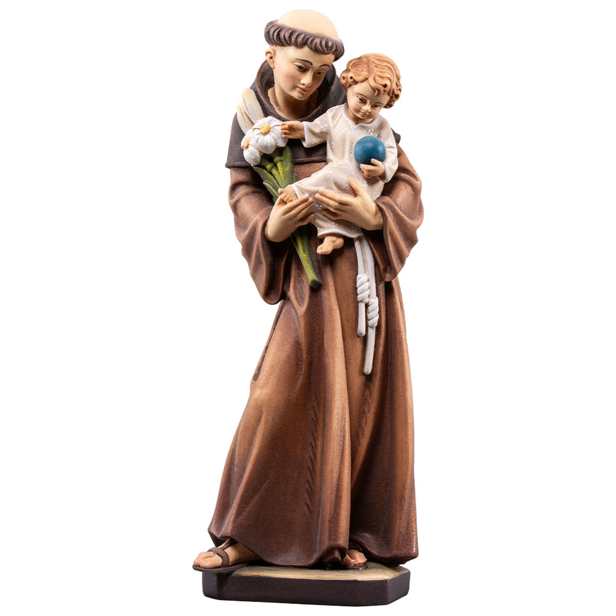 Hl. Antonius mit Jesuskind – handgeschnitzte Holzfigur, Ausführung handbemalt
