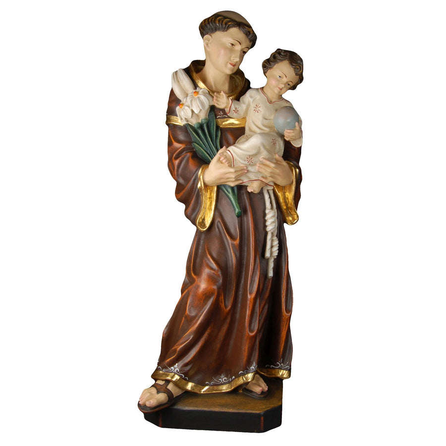 Hl. Antonius mit Jesuskind – handgeschnitzte Holzfigur, Ausführung Echtgold