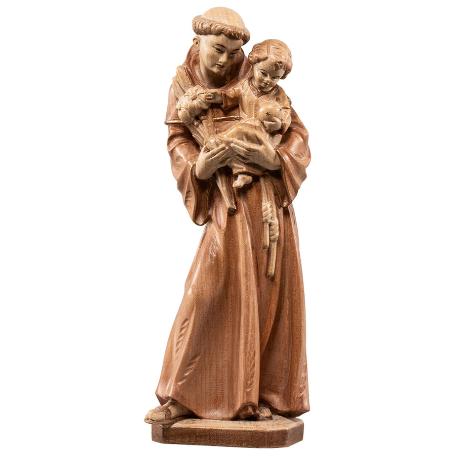Hl. Antonius mit Jesuskind – handgeschnitzte Holzfigur, Ausführung mehrfarbig gebeizt