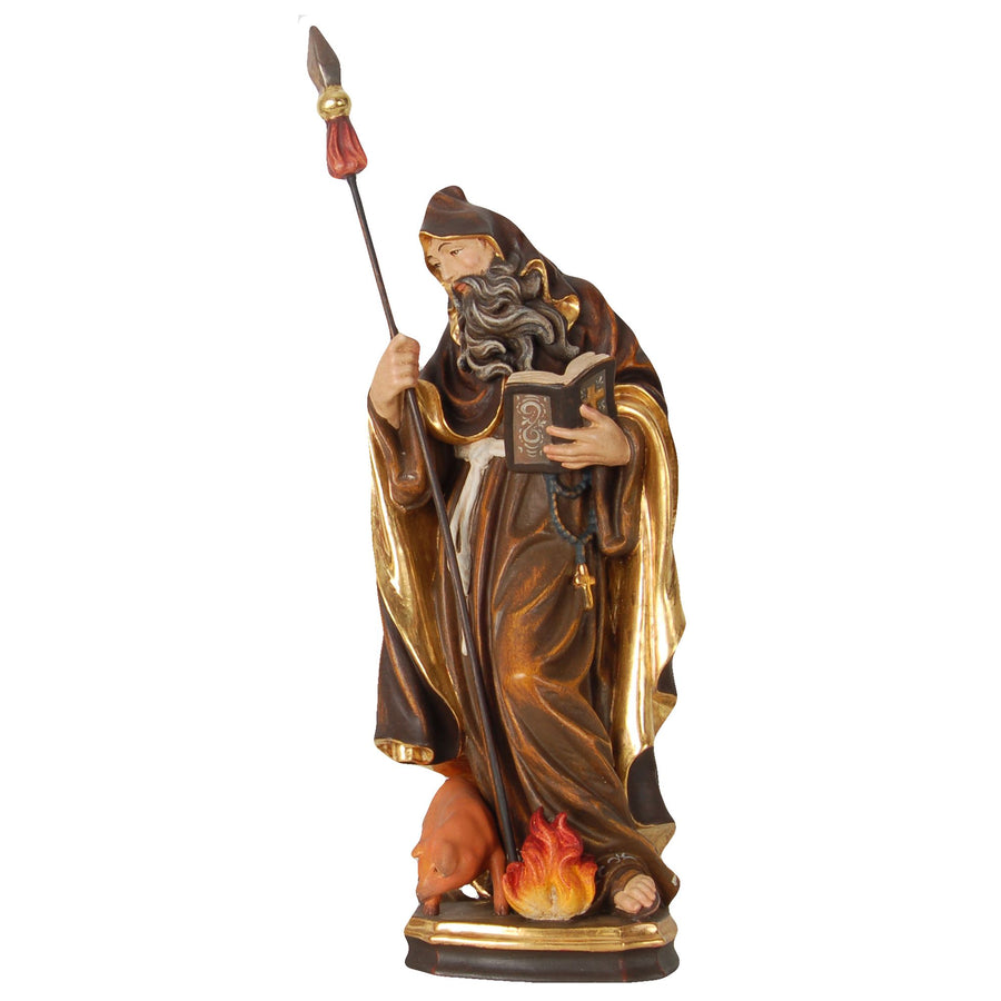 Hl. Antonius der Große – handgeschnitzte Holzfigur, Ausführung Echtgold