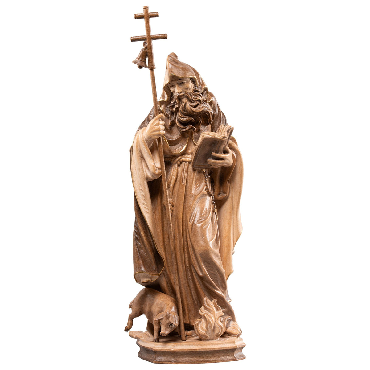 Hl. Antonius der Große – handgeschnitzte Holzfigur, Ausführung mehrfarbig gebeizt