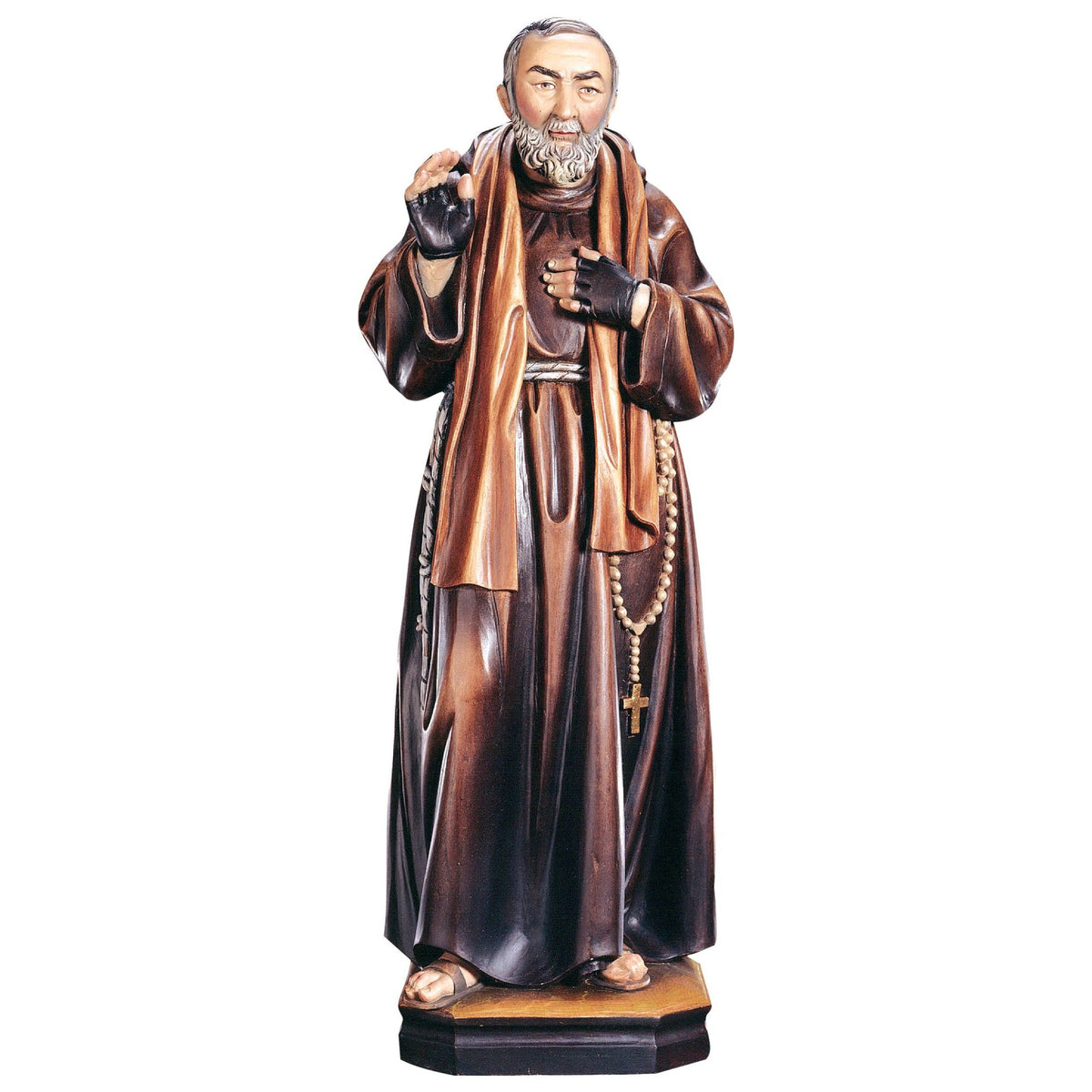 Hl. Pater Pio – handgeschnitzte Holzfigur, Ausführung handbemalt