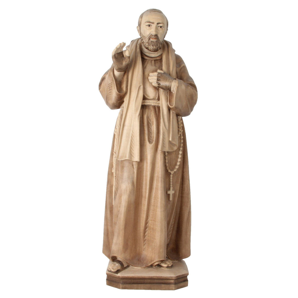 Hl. Pater Pio – handgeschnitzte Holzfigur, Ausführung mehrfarbig gebeizt