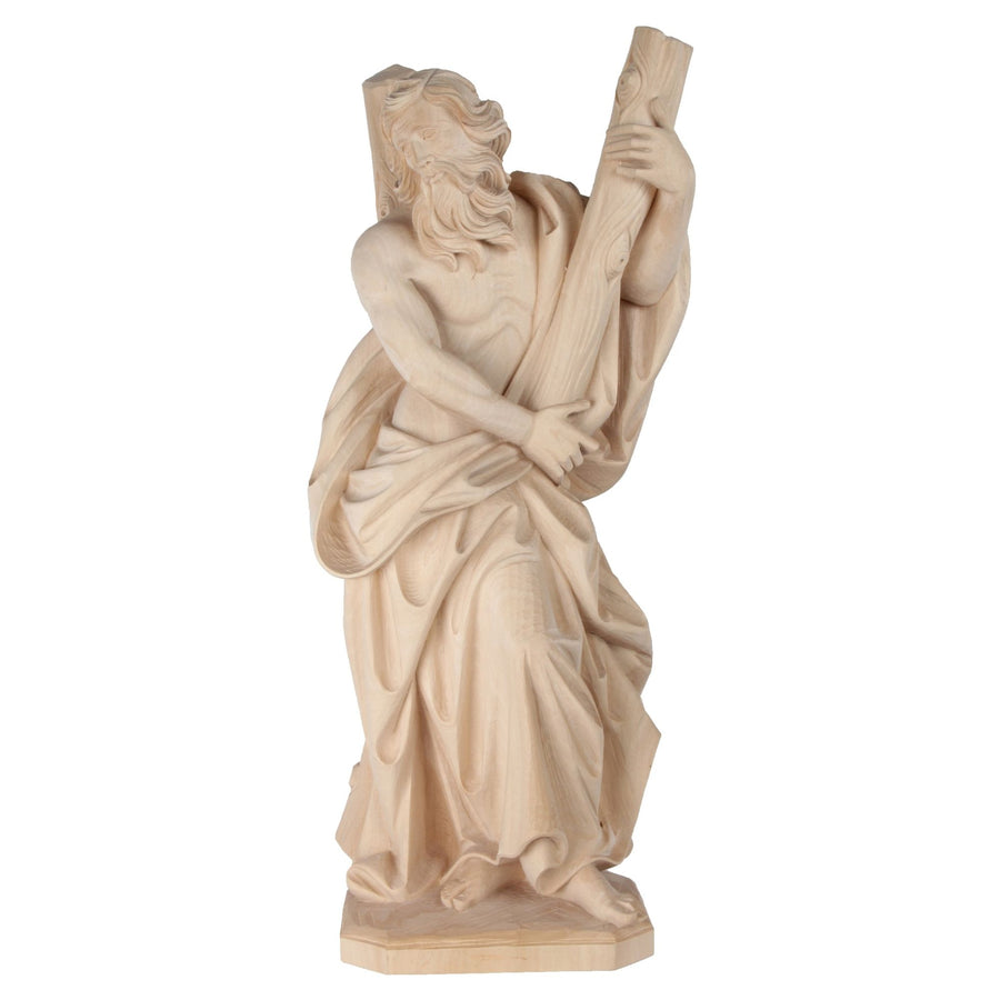 Sant'Andrea – statua in legno scolpita a mano, finitura naturale