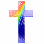 Glaskreuz in Regenbogenfarben aus Kristallglas, 20 x 11 cm, Wandkreuz