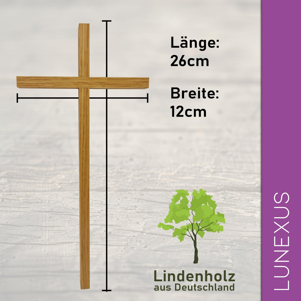 Wandkreuz aus naturbelassenem Lindenholz, 26 cm, schlicht ohne Korpus – Bild 2