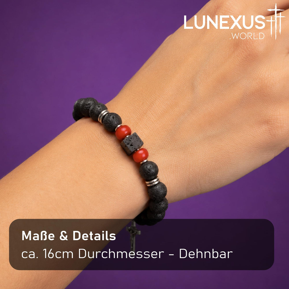 Lavastein Armband mit Benediktus-Kruzifix und Akzentstein, 16 cm, gesegnet – Bild 7