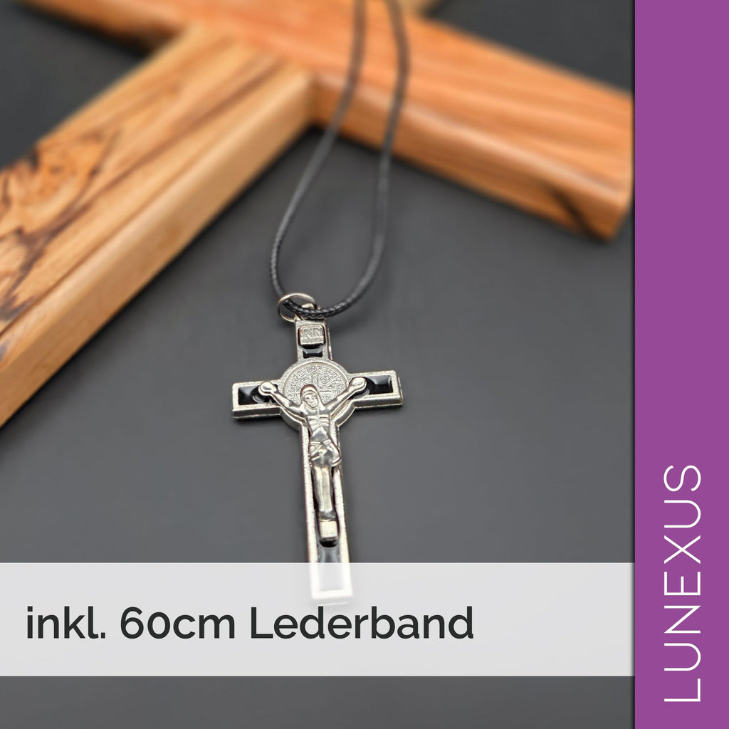 Kruzifix Kreuzkette mit Benediktus-Medaille, Emaille, 10,5 x 6,5 cm, Polyesterband 60 cm – Bild 6