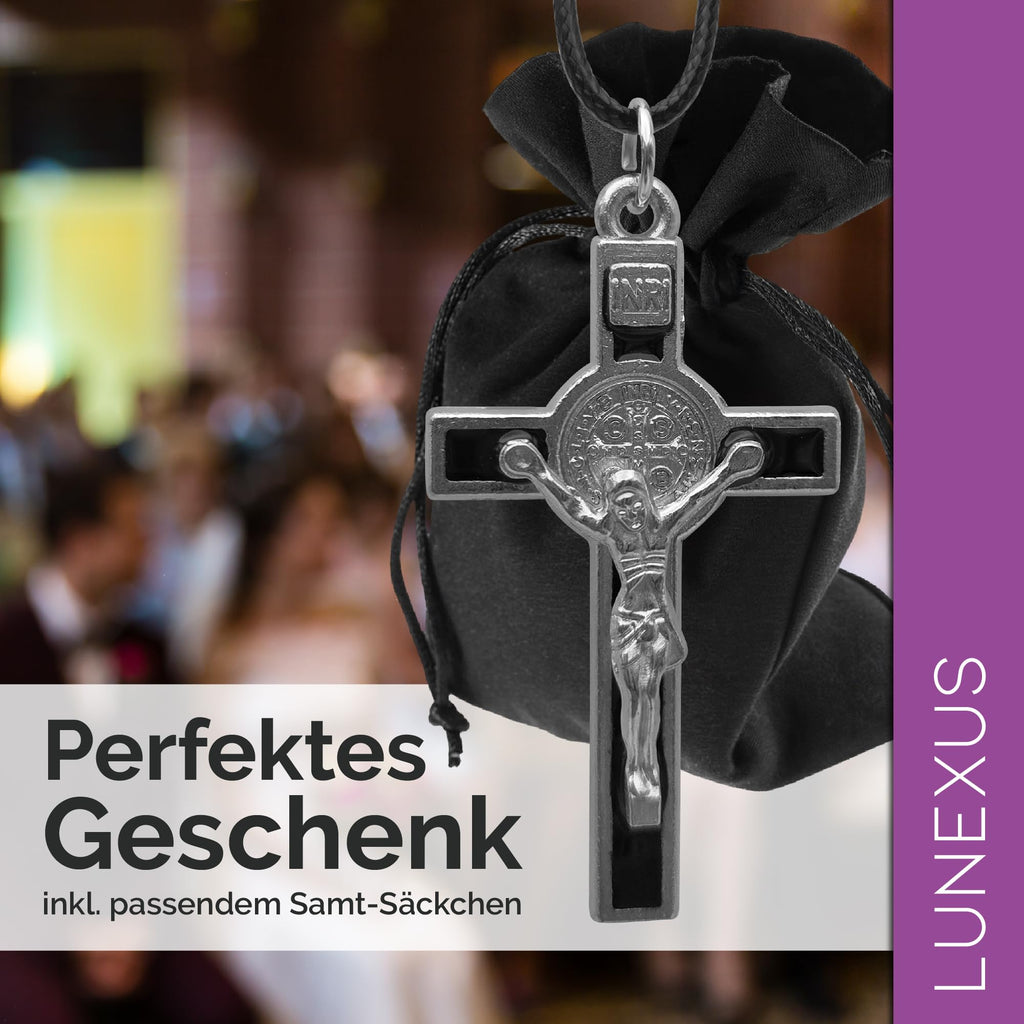 Kruzifix Kreuzkette mit Benediktus-Medaille, Emaille, 10,5 x 6,5 cm, Polyesterband 60 cm – Bild 5