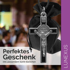 Kruzifix Kreuzkette mit Benediktus-Medaille, Emaille, 10,5 x 6,5 cm, Polyesterband 60 cm – Bild 5