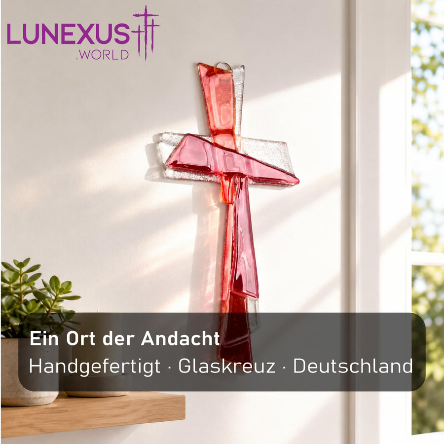 Croix en verre rouge translucide éclatant, 27 × 12 cm, croix murale – image 3