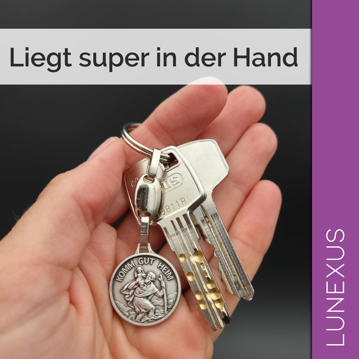 Christophorus Schlüsselanhänger silber 9 cm mit Gravur Komm gut heim, gesegnet – Bild 6