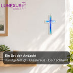Glaskreuz mit gesprenkelten Blau- und Grüntönen, 20,5 cm, Wandkreuz – Bild 3