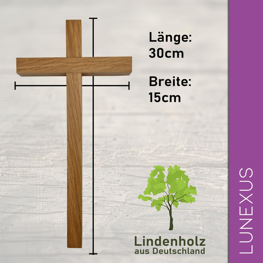 Großes Wandkreuz aus massivem Lindenholz, 30 cm, Naturfarbe – Bild 2