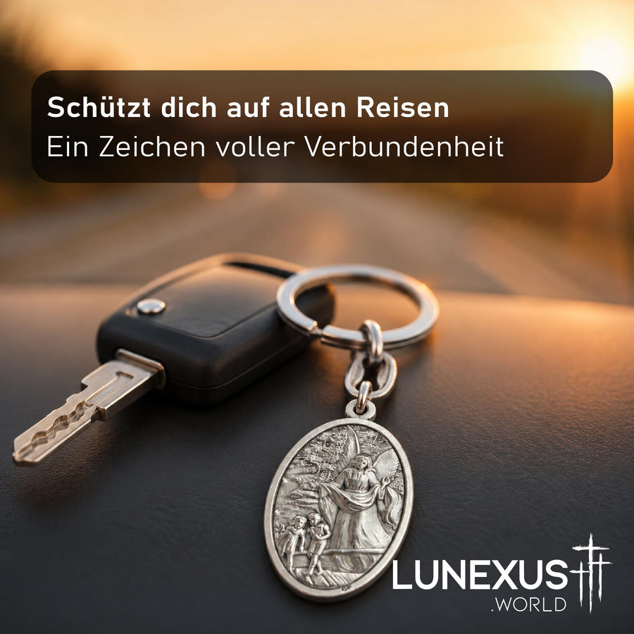 Schutzengel Schlüsselanhänger Metall silber 9,5 cm, gesegnet, mit schwarzem Samtbeutel – Bild 7