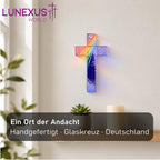 Glaskreuz in Regenbogenfarben aus Kristallglas, 20 x 11 cm, Wandkreuz – Bild 3