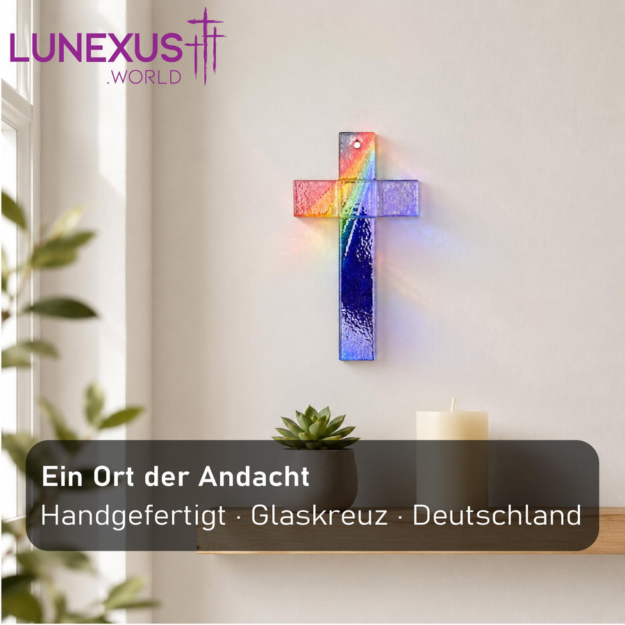 Croix en verre aux couleurs de l'arc-en-ciel en verre cristal, 20 × 11 cm, croix murale – image 3