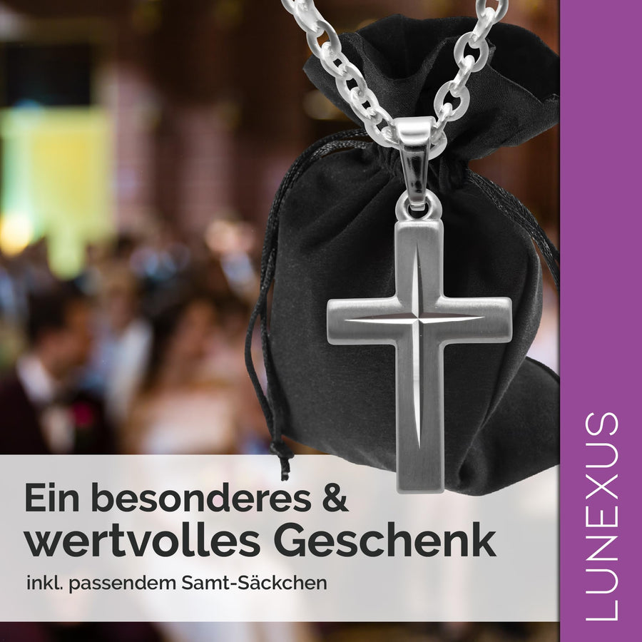 Collier croix en argent sterling 925 rhodié, pendentif croix 2,5 cm, chaîne maille forçat 60 cm, bénit – image 4