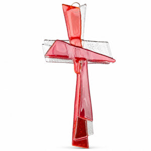 Glaskreuz 27×12 cm rot-transparent – Wandkreuz, gesegnet