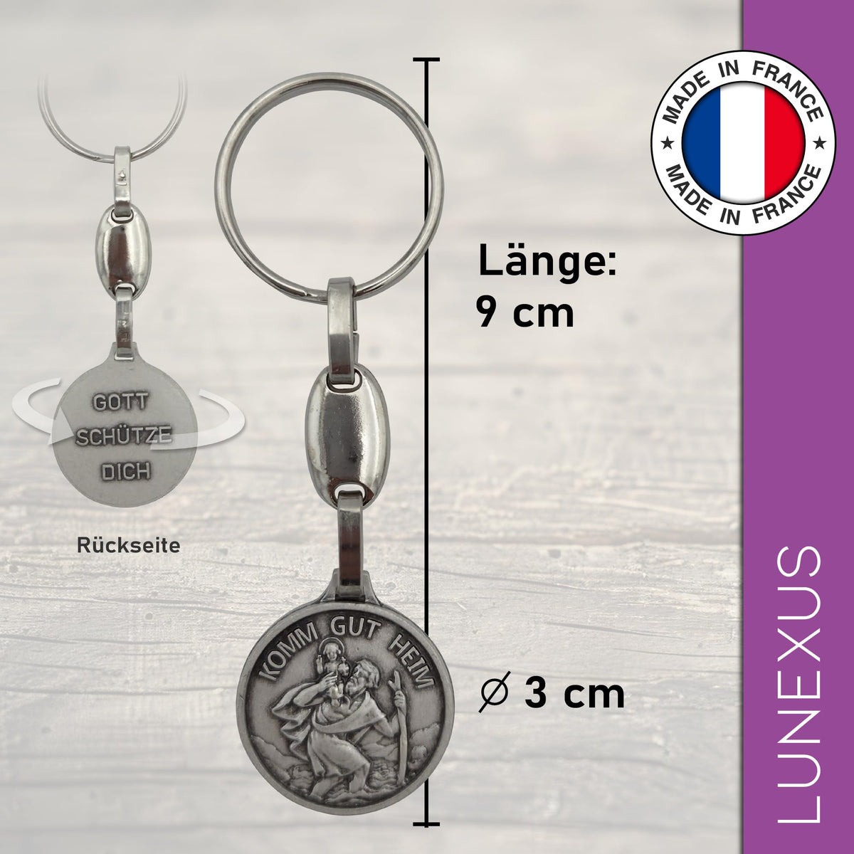Christophorus Schlüsselanhänger silber 9 cm mit Gravur Komm gut heim, gesegnet – Bild 2