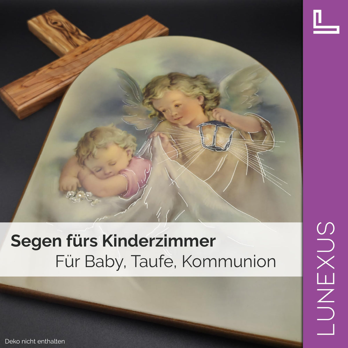 Schutzengelbild auf Holz, 24,5 x 19,5 cm: Engel behütet ein Kind – Bild 5